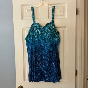 Swimsuits for All Womens Blue Princess Seam Swimdress Bathing Suit Plus Size 24‎